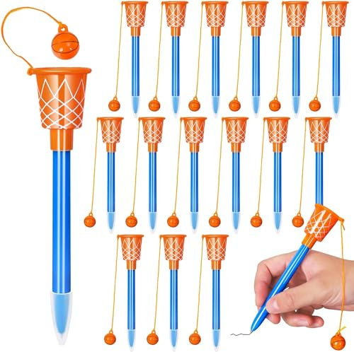 LATERN 24 Stück Basketball Kugelschreiber mit Reifen, 14CM Blauer Tinte Basketball Stifte 0,7mm Feiner Spitze Stifte Weichem Griff Schreibstifte für Studierende Kinder Schule Büro Basketball Party