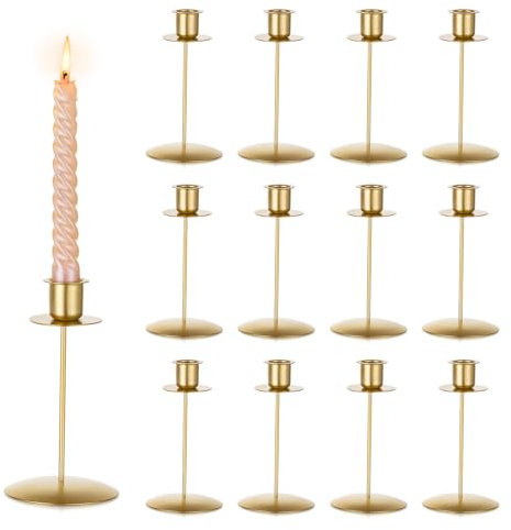 Sziqiqi Kerzenhalter Stabkerze Gold - Stabkerzenhalter Kerzenständer für Weihnachten Hochzeit Metall-Kerzenhalter, 12 Stück, 15cm