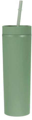 Uxcell Skinny Tumbler with Lids and Straws, 16Oz Matte Light Green Skinny Tumbler Bulk, Reusable Pastel Acrylic Tumbler, Double Wall Plastic Tumbler for Cold Hot Drinks, Coffee DIY