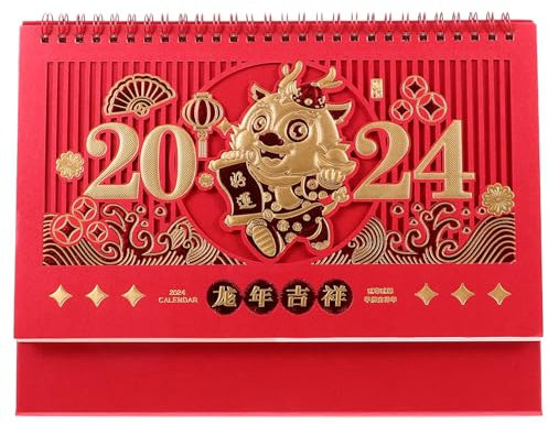 STOBOK Kalender 2024 Chinesischer Tischkalender Wandkalender Klein Countdown-tischkalender Freistehender Kalender Schreibtischplaner 2024 Jahr Metall Chinesischer Stil Zeitplan Büro