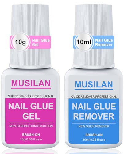 Nouveau kit de colle à ongles et Dissolvant colle - 10ml Colle à Faux Ongles kit Complet, Colle Faux Ongle Avec Pinceau pour Ongles Appuyez sur Colle à Ongles Extra Forte Colle Adhésive Longue durée