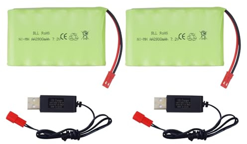 ZYGY 2PCS 7.2V 2800mah AA Rechargeable Ni-MH Battery with JST-2P Plug with USB Charging Cable Suitable for New Version TR-212 TR-215 550 RC Excavator Truck Engineering Vehicle TR-211 RC Toy Battery