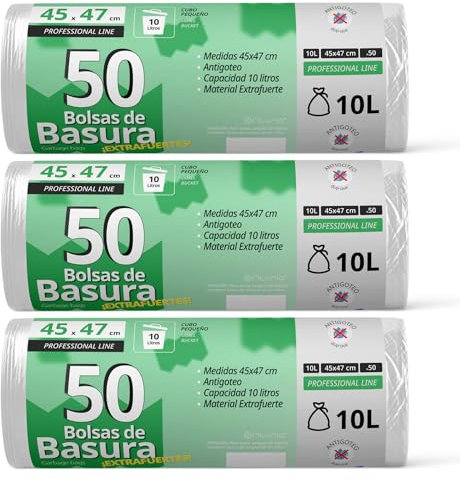 Sacs Poubelle, Sac Poubelle Résistant pour Poubelles de 10L, Antigoutte, Idéal pour Poubelle Salle de Bain, Bureau ou Cuisine, Convient à Tous Types de Déchets, 45x47 cm - Ofituria (150 sacs, 10L)