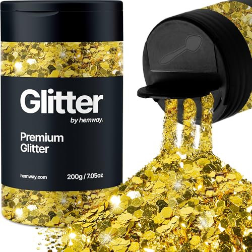 Hemway Premium Glitter Shaker - Gold | 210g Multi Size Metallic Flake Sequins for Resin & Epoxy Crafts | Craft Supplies for Tumblers, Festival, Hair, Face, Body, Eye & Nail Art