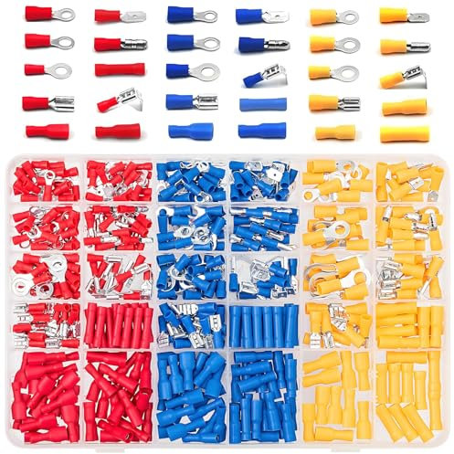 Capicorda Elettrici a Crimpare, Terminali Elettrici Isolati per Filo da 0,5mm-6mm, Connettori Terminali Kit a Occhiello, Anello, Vanga, Giunzione Maschio e Femmina, 480 Pezzi 30 Tipi
