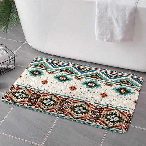 Hjokiupt Azteken-Badteppiche für Badezimmer, südwestliche Ureinwohner, Navajo, amerikanisches Ethno-Muster, Western-Boho, dreieckig, rutschfest, Flanell-Badematte, trocken, schnell,