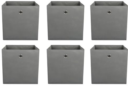Vixzoid Aufbewahrungsbox Stoff 6er Set 33x38x33cm Faltbox Faltbare Faltkiste mit Fingerloch für Kallax Regale oder Schrank Regal Spind Einsatz Boxen Grau