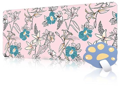 FAIRYGATE Gaming Pad XXL Mousepad 900x400 Rosa Gaming Pinke Blume Große Mouse Pad XXL Schreibtisch Pad Weiche Glatt Oberfläche und Anti Rutsch Gummi Basis für Frauen Mädchen und Man B6713-L