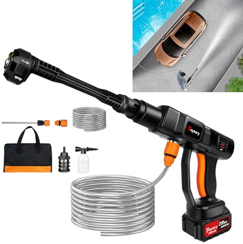 Lavadora de Alta Presión Lavadora Eléctrica de 21 V para Lavadora de Automóviles, Lavadora a Presión Portátil, Potencia de Lavado a Chorro para Limpiar Paredes, Vehículos, Jardín, Rojo