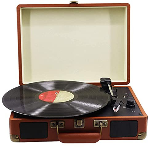 HAVVMK Tocadiscos para Tocadiscos de Vinilo Fonógrafo portátil inalámbrico con parlantes incorporados Tocadiscos con diseño de Maleta Tocadiscos de Vinilo USB de 3 velocidades accionado p