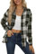 NONSAR Chemisier à Carreaux pour Femme - Boutonnière - Manches Longues - pour la fête de la bière - Tunique décontractée - Col en V - en Flanelle, Plaid03 Vert Clair, XL