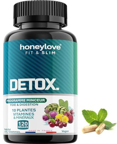Detox Minceur Puissant et rapide | Perte de poids | Foie et intestin, Chardon-Marie, artichaud, radis noir, queue de cerise, plantes & vitamines, Détox Digestion reins, colon | Extra fort Honeylove