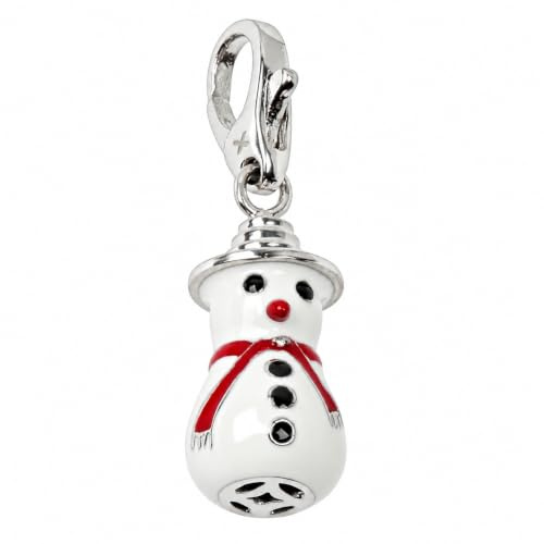 ELEDORO Schneemann-Charm emailliert aus 925 Silber mit Karabiner | Rhodiniert; Maße ca. 30 x 9 mm; Gewicht ca. 5,3 g; für Charm-Armbänder, Ketten und geschlossene Schmuckösen