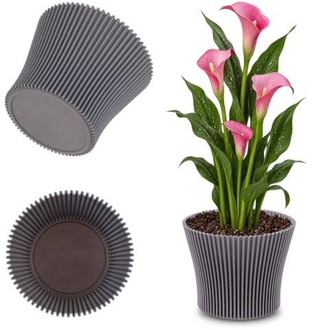 KADAX Übertopf aus Kunststoff, Blumentopf im modernen Design, Pflanztopf für Zimmerpflanzen, Kräutertopf für Innen- und Außenbereich (Grau, 17 cm)