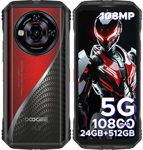 DOOGEE S118 Pro Rugged Smartphone 5G, 512GB + 24GB, Dimensity 7050 10800mAh/33W, 108MP+20MP+8MP Telefono Indistruttibile, Android 14 6,6 FHD+ 120Hz, 5G Dual SIM/WiFi 6/NFC/OTG, Rosso