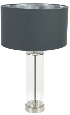 ValueLights | Balan Brushed Chrome and Clear Tube Table Lamp with Charcoal & Chrome Inner Shade | Table Lamps, Home Décor & Improvement Essential
