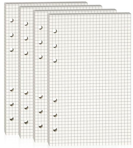 A6 Ringbuch Nachfüllpapier Kariert,4er Set 180 Blatt (6-fach Gelocht) für Nachfüllbare Notizbücher | DIN A6 Trennblütter & Kalendereinlagen | Augenschonend, Hochwertiges 100g Papier