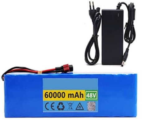 QmEna Batteria al Litio 48v 60ah, Pacco Batteria agli ioni di Litio, batterie per Bici elettriche 13S3P, per Bicicletta con Motore Elettrico con Caricabatterie T Plug