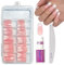 False Nails Set - 120pcs Coffin Fake Nails Set - Nude Color French Tip False Nails - 10 Sizes Square Press on Nails - Strong Fake Nails with Glue - Full Cover Glue on Nails French Tip for Women Girls