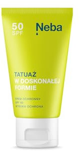 NEBA - Tattoo Sonnencreme 50 - Tattoocreme - Sonnenschutz SPF50 gegen UVA und UVB - Tattoo Pflege mit Allantoin, Vitamin E, D-Panthenol - Spendet Feuchtigkeit und Glättet die Haut - 50 ml