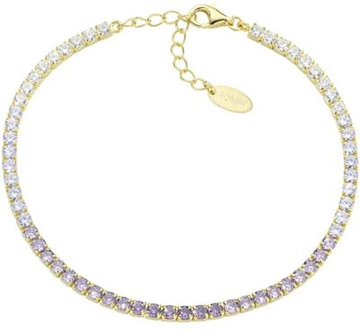 Amen Bracciale Unisex Collezione Tennis. Gioiello Realizzato in Argento 925 di Colore Oro e zirconi Multicolor Viola e Bianchi. Lunghezza: 17 + 3 cm. La referenza è BT25DEGVI17