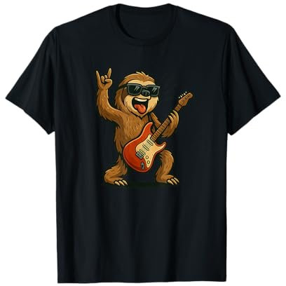Rock'n Roll Faultier mit Sonnenbrille und Gitarre für Rockliebhaber T-Shirt