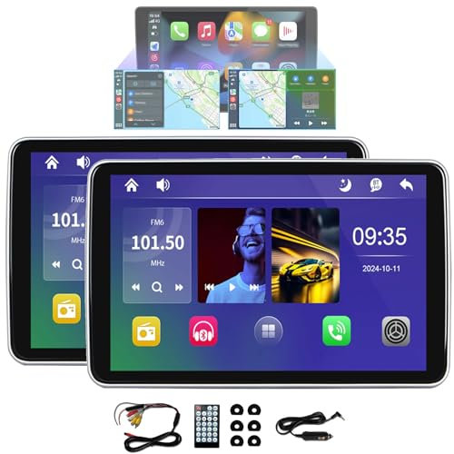 Car Headrest Player with 10.1'' IPS Touch Screen, Car Headrest TV Support Wireless Carplay/Android Auto, Car Headrest Screen, Rear Seat Car TV with USB/TF/FM/Bluetooth Phone or Music(2PCS)