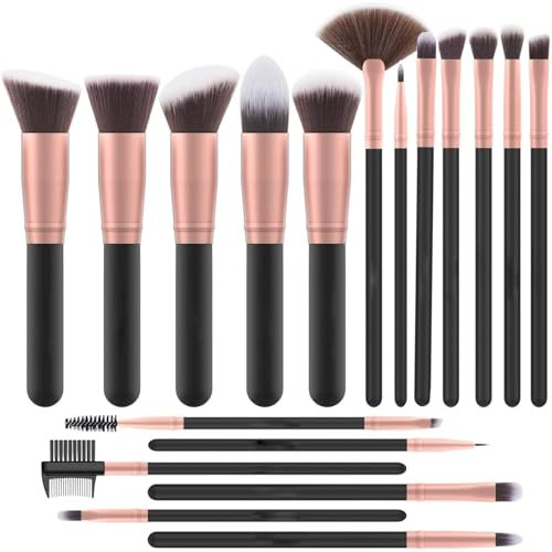 18 Pièces Pinceaux Maquillages, Pinceau de Maquillage Professionnels avec Blender Eponge, Kit Pinceaux Maquillage, Idéal pour Fond de Teint, Teint et Fard à Paupières