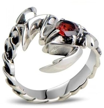 925 Sterling Silber Skorpion Ring mit Rotem Stein für Herren Damen Offen Verstellbar