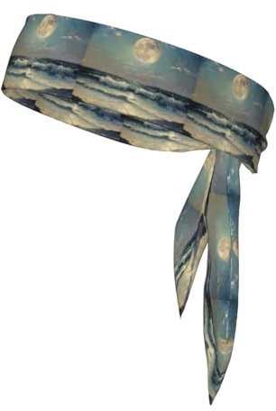 Stirnband mit Mond- und Meeresaufdruck, für Damen und Herren, Sport-Tennis, Schweißband, für Basketball, Laufen