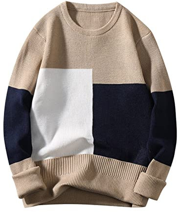 Genérico Jersey Hombre Cuello Redondo, Sueters Hombre Manga Larga con Cuello Redondo Elástico a Rayas Suéter De Invierno Suéter Ligero De Punto Sudadera Informal De Manga Larga Básico Cálido