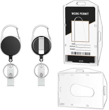 2 Pezzi Porta Badge con Portachiavi, 2pcs Portabadge Verticale e Orizzontale con Slot per Pollice Custodia Rigida Trasparente,Porta Carte di Credito per Ufficio Scuola