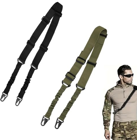 SIXHAOBU 2Pcs Taktischer Zwei-Punkt-Riemen-Bungee-Schultergurt, Verstellbarer Breiter Tragegurt Taktischer Sling mit Metallhaken Waffengurt für Gewehr Gewehrschlinge für Jagd