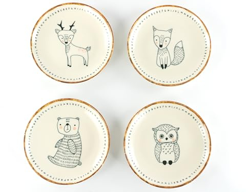 CreaTable, 24703, Serie Freunde des Waldes, 4-teiliges Geschirrset, Teller Set aus Steinzeug, spülmaschinen- und mikrowellengeeignet, Qualitätsproduktion