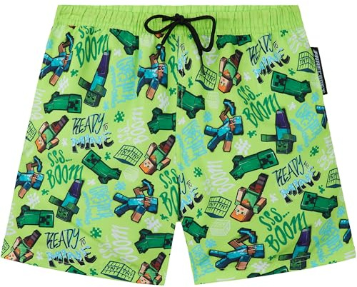 Pokemon | Minecraft | Fortnite Maillot de Bain Garcon 7-14 Ans, Bermuda Short de Bain Ceinture Elastique Doublure Intérieure, UPF 50+, Ete Idee Cadeau
