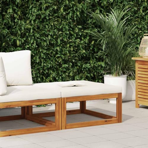 Runheo Fußhocker mit Cremeweißem Polster, Akazie Massivholz, 68x68x29 cm, Ölfinish, robust für Outdoor-Möbel, Garten, Balkon, Terrassen-Lounge-Set