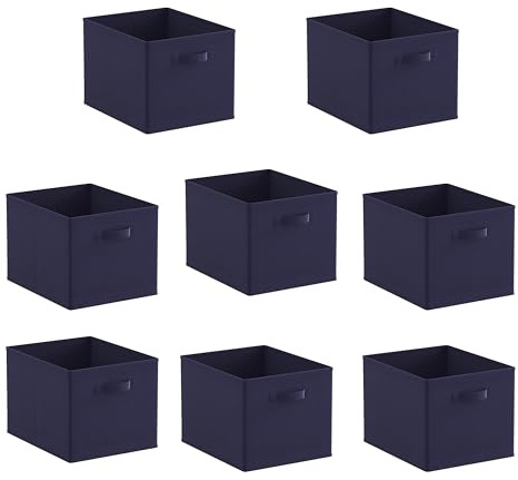 BonChoice Foldable Storage Cubes Boxes Pack of 8 with Handle for Home Organization, Fabric Wardrobe Storage Box Organizer Basket Bins for Clothes Toys Towels, Collapsible&Durable Dark Blue 33x38x33cm