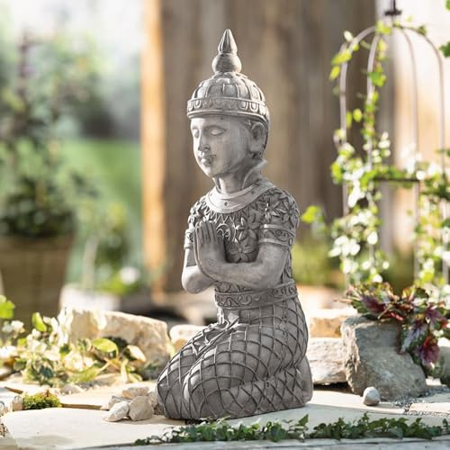 Dekoleidenschaft große Dekofigur Hindu-Buddha 68 cm hoch, aus Magnesiumoxid in Stein Optik, Buddhafigur, Gartendeko für Draußen