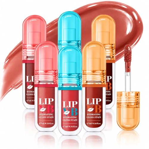 Hydrating Lip Gloss Stain – Moisturising & Nourishing Lip Oil, Non-Sticky Long-Lasting Jelly Liquid Lipstick - 6PCS