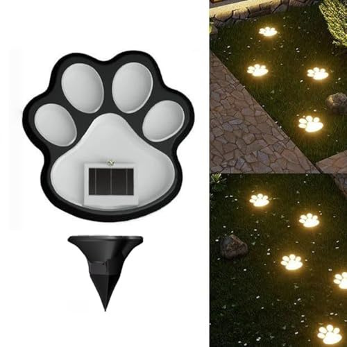 Solar Paw Print Garden Lights, Solar-Gartenleuchten in Pfotenform, Solar-Lichter mit Pfotenabdruck-Motiv, Katzenpfote Solarleuchten, Wetterfest Solarlampen für Garten Boden Weg Rasen Gehweg (Warm)