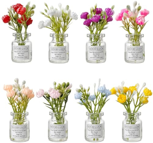 TUYOBG 8 Pcs Mini Flower Fridge Magnets Glow in the Dark Floral Decor | Eight colourful flower vase magnets with glow effect, adding small decorative accents to fridges, lockers and whiteboards