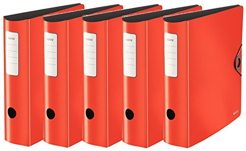 Leitz 104710 Qualitäts-Ordner 180° Active Solid, breit (A4, hellrot | 5er Pack, 1)