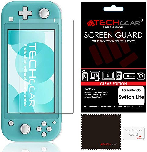 TECHGEAR Switch Lite Screen Protector, CLEAR LCD Screen Protector Guard Cover with Cleaning Cloth & Applicator Card Compatible for Nintendo Switch Lite