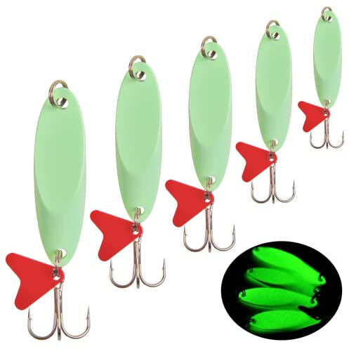 OROOTL Fishing Spoons Saltwate Fishing Lures, 8pcs Glow Casting Spoon Lures Metal Jigs Luminous Metal Baits with Treble Hook for Trout Bass Salmon Crappie Walleye