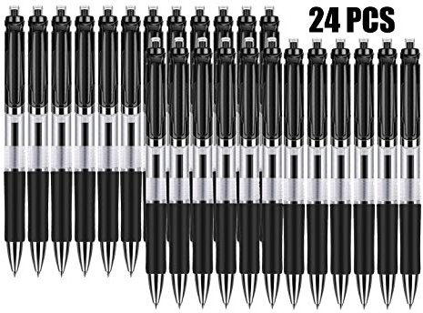 Bolígrafos Retráctiles,GXR Bolígrafos de Tinta de Gel Negro 24 Bolígrafos de Gel Antideslizantes Punta de Bala de Tinta de Secado Rápido para Oficina/Examen/Letrero/Hogar-(0.5mm)