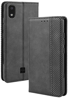 DEDUX Flip Hülle kompatibel mit LG k20 2019, Retro Leder Brieftasche Abdeckung Magnetverschluss Folio Ständer Kartensteckplätze Handyhülle, Schwarz