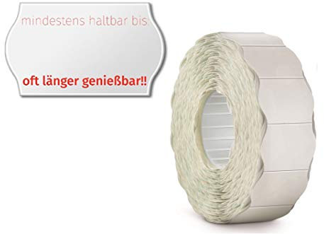 Meto Etikettieretiketten gegen Lebensmittelabfälle, mit Vorabdruck (26 x 16 mm, 1 Zeile, 7.200 Stück, permanent / gefroren, z METO , Kontakt, Sato, Avery, Tovel, Samark usw.) 6 Rollen, weiß / rot