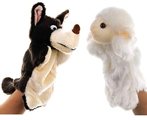 EQLEF Handpuppe, realistische Schafwolfpuppe Weiche Plüschhandpuppen zum Spielen und Erzählen von Wolfs- und Lammgeschichten