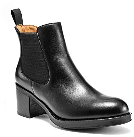 Frau, Stivaletti Donna in Pelle Spazzolata Nero, Con Tacco Comodo di 5 cm, Elastico Bilaterale e Pull Up sul Retro, Suola Antiscivolo in Gomma, Altezza Gambale 11 cm, 37, Made in Italy