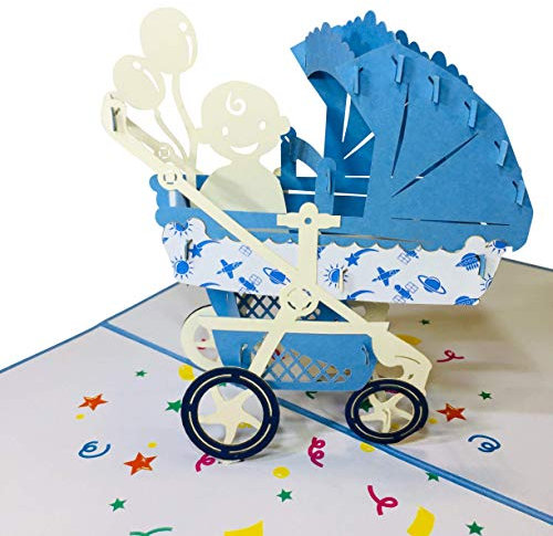 Baby Shower Pop Up Card for Boy or Girl by DEVINE CARDS | New Baby Pram Congratulations Card | Welcome Home Baby Shower Card | 3D Gift Card Love Popup Cards | Congratulations Baby Card